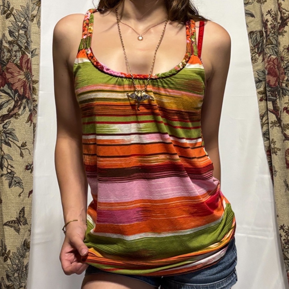 AMERICAN RAG CIE cute colorful striped tank top with braided razorback design